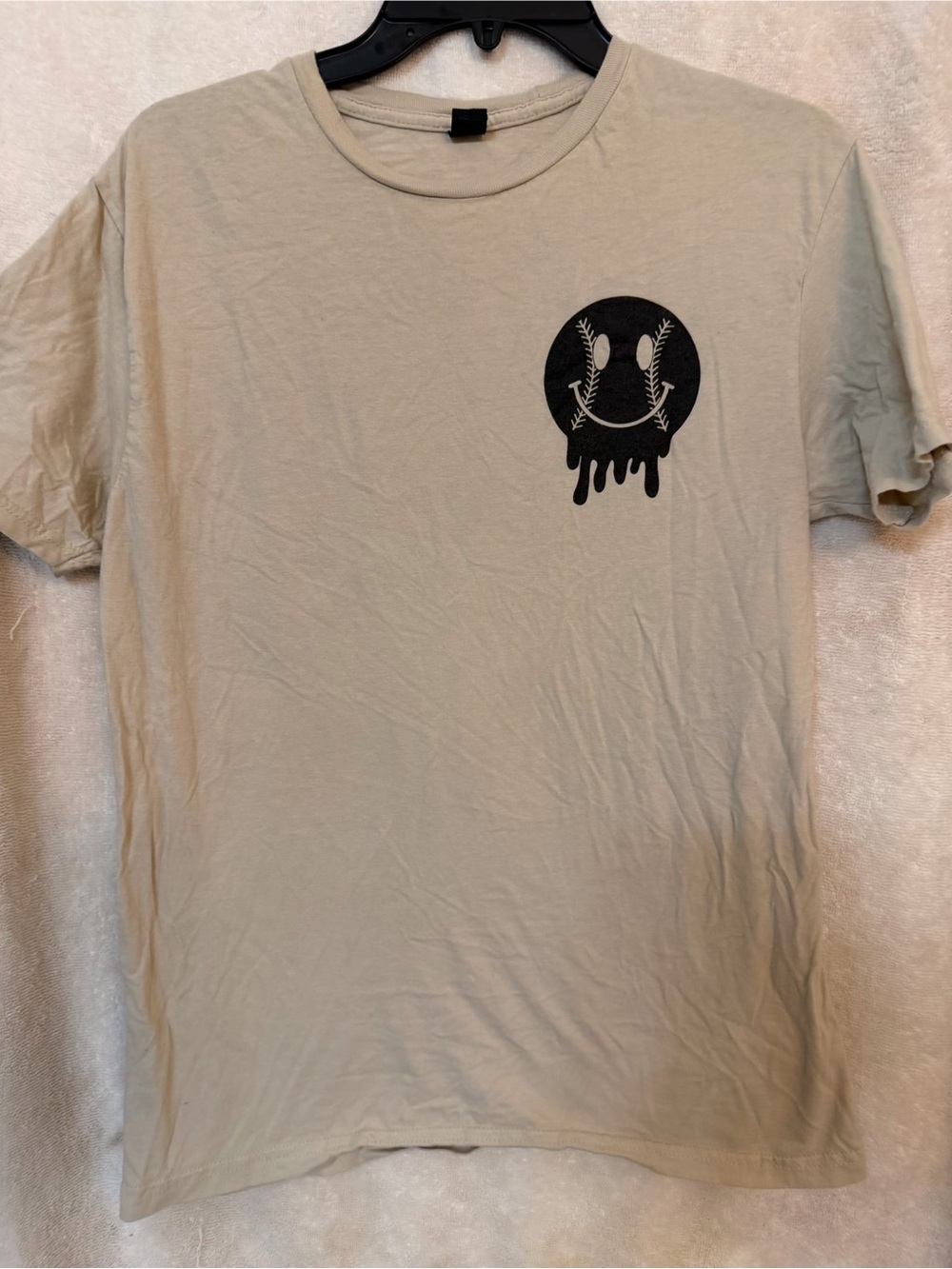 Beige Graphic T-Shirt - Smiley Drip Design